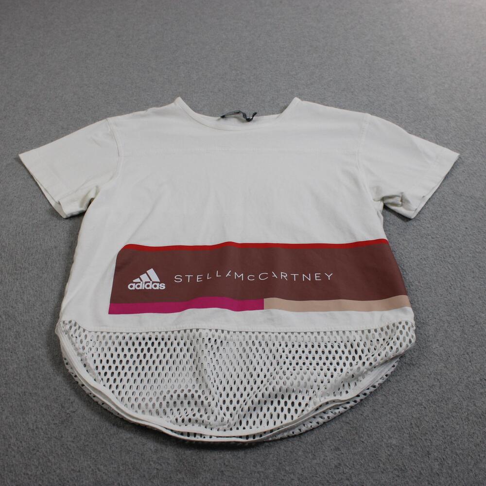 Adidas Stella McCartney Shirt Womens XS White Cropped Mesh Hem Colorblock Tee